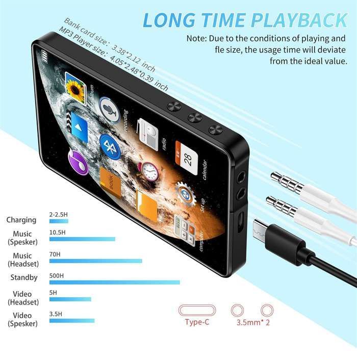 Lecteur MP5 Bluetooth écran tactile 4 pouces HD 1080P, audio HiFi, mémoire 16Go extensible