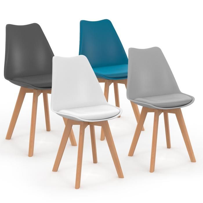 IDMARKET Lot de 4 chaises de salle à manger SARA scandinaves gris foncé, gris clair, blanc et bleu