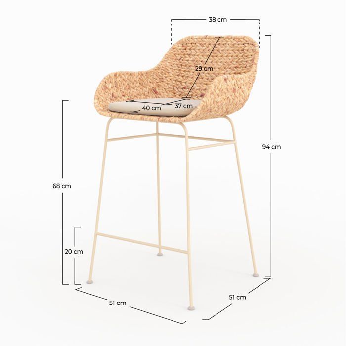 Lot de 2 chaises pour îlot central 66 cm en matière naturelle - Faro - Rendez-Vous Déco