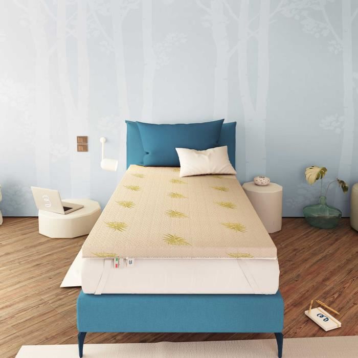 Surmatelas 90x190 cm- Mémoire de Forme Fresh Massant 9 zones- Equilibré- Epaisseur 3 cm -Dehoussable