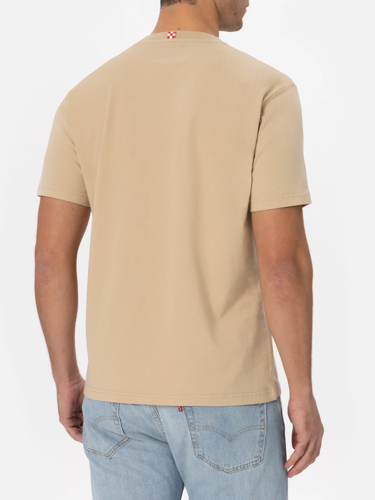 Arnott heren T-shirt van zwaar katoen in beige met St. Barth-borduurwerk.