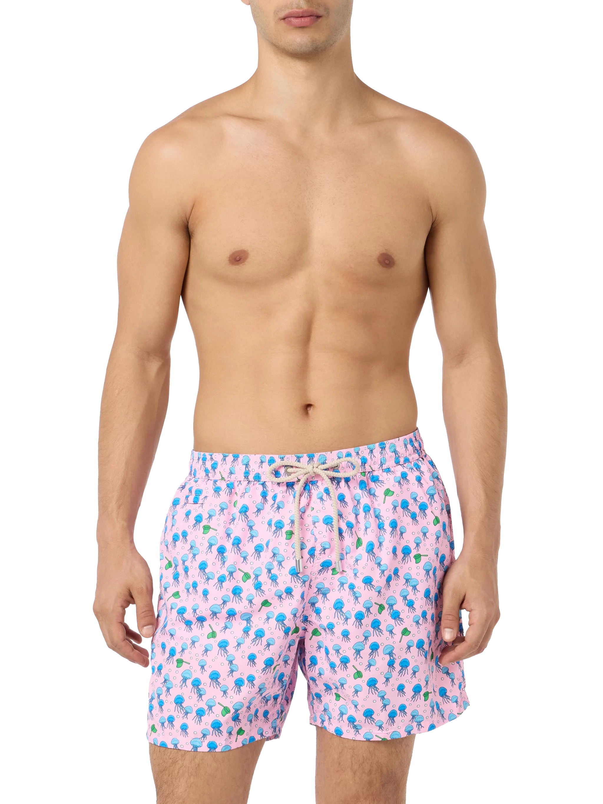 Man Lighting Mid-Length Swim Shorts – Lightweight, Quick-Drying, Anchor All-Over Print, Adjustable Drawcord, Side & Back Pockets | MC2 Saint Barth