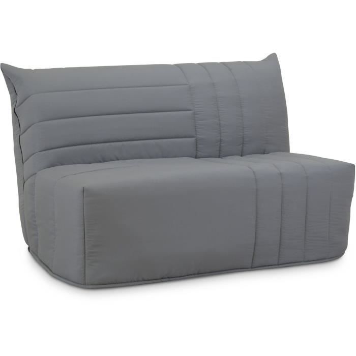 Divano letto a 2 posti BECCI - Tessuto grigio - Materasso Bultex - L142 x P101 x H95 cm - Prodotto in Francia