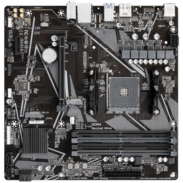 Carte mère - GIGABYTE - B550M K - Socket AM4 - DDR4 jusqu'à 128 Go - PCIe 4.0 x16