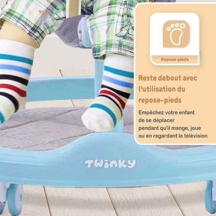 Twinky® Babywalker 3-en-1 | Bleu | Trotteur Bébé Évolutif & Luxe | Trottinette, Tapis Pieds & Poignée | Premiers Pas Ludiques