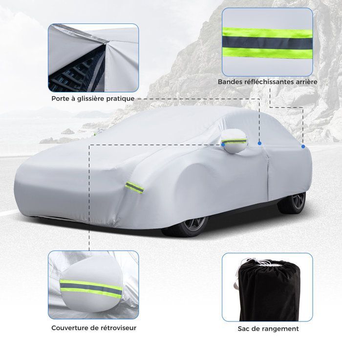 Funda para coche de exterior COSTWAY, con puerta con cremallera, tiras reflectantes y bolsa de almacenamiento, no superior a 479 cm.