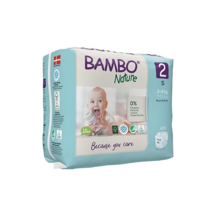 Fralda ultrafina e absorvente, tamanho 2 (3-6kg) - BAMBO NATURE - 30 unidades
