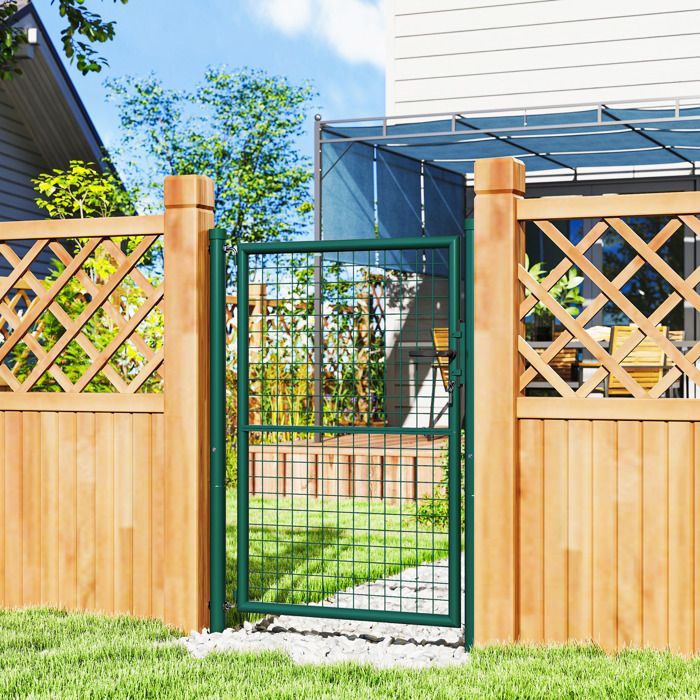 Puerta de jardín - Outsunny - con cerradura, llaves y manilla - fabricada en acero - 97 x 175 cm - para uso exterior - verde