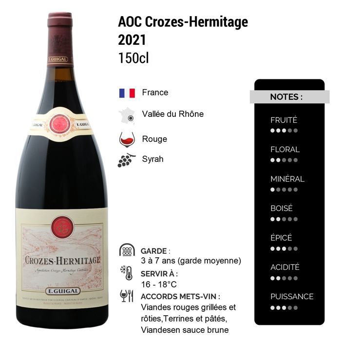 Maison Guigal Crozes-Hermitage MAGNUM 2021 - Vino rosso della Valle del Rodano (3x150cl).