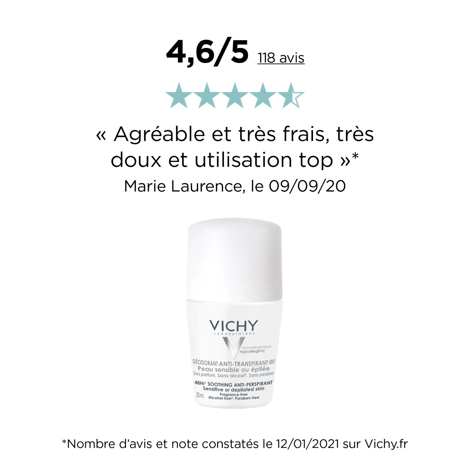 Vichy Déodorant anti-transpirant 48h - roll-on - Peau sensible