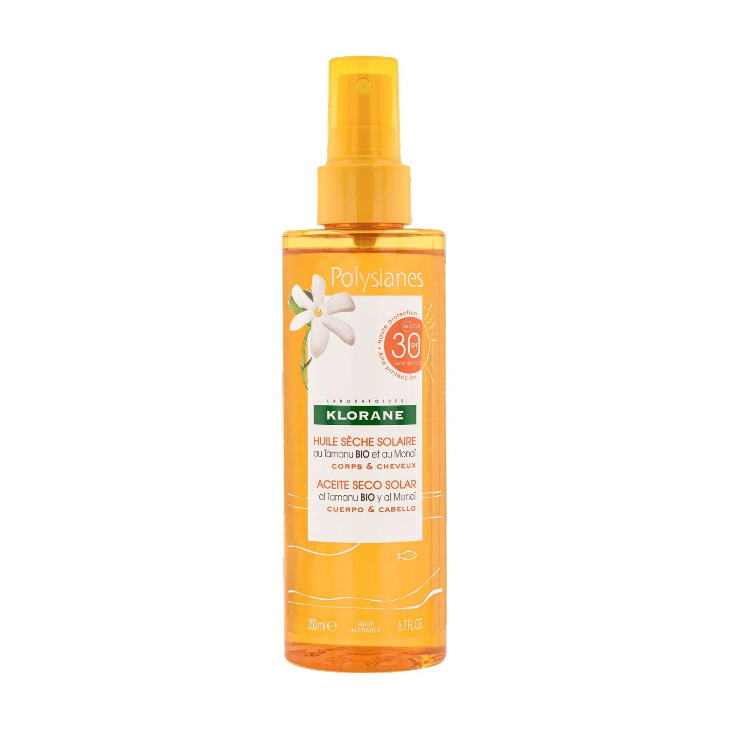 Polysianes Olio Secco Solare SPF30 con Tamanu BIO e Monoi - Olio solare corpo alta prot., Trattamento Protezione Solare Capelli