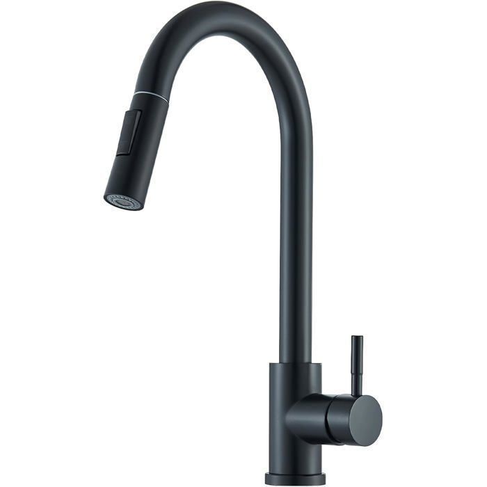 Rubinetto da cucina con doccetta estraibile - Miscelatore da cucina - Girevole a 360° - Doccetta estraibile - 2 tipi di getto - Nero