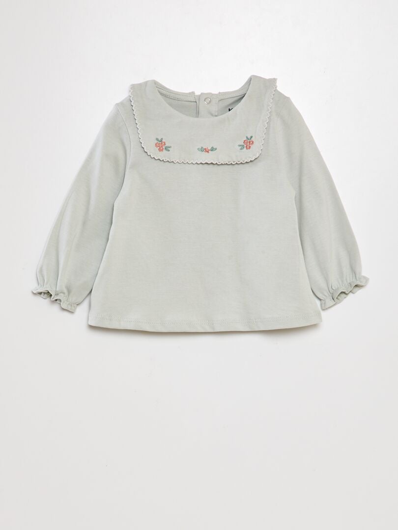 Camiseta de manga larga con cuello grande - AZUL
