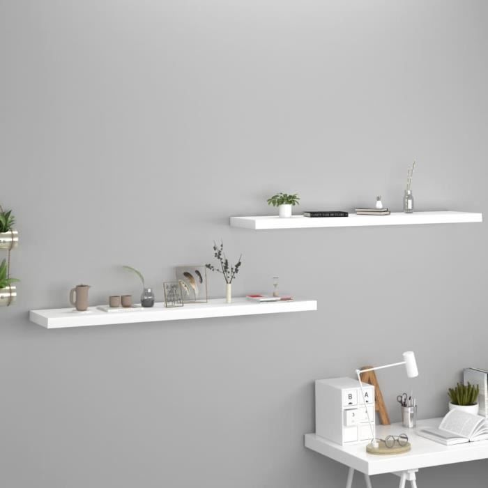 Estantes flotantes de pared vidaXL, 2 unidades, blancos, 120 x 23,5 x 3,8 cm, MDF