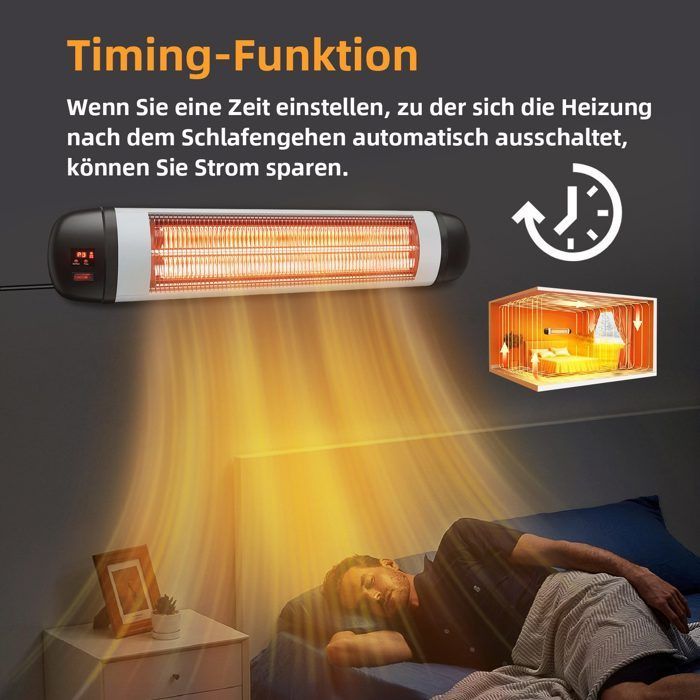 Chauffage infrarouge d'extérieur - NETTLIFE - 2500W - Mural - Télécommande - 3 niveaux de chaleur
