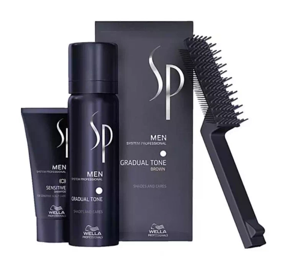 WELLA SP MEN GRADUAL TONE BROWN ZESTAW DO KOLORYZACJI WŁOSÓW PIANKA   SZAMPON   SZCZOTECZKA
