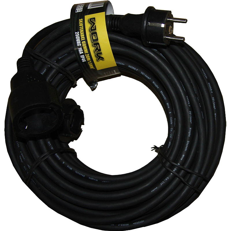 Arbetsförlängningskabel gummi 20 m / 1,5 mm