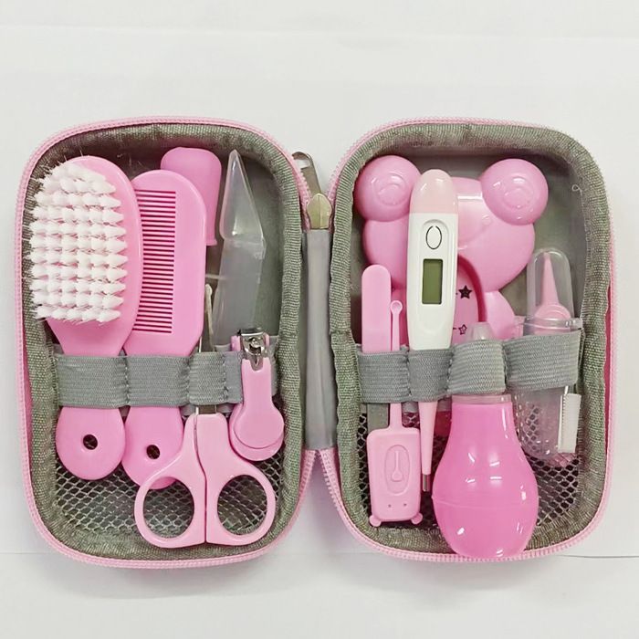 13-delige professionele babyverzorgingsset, verzorgingsset voor pasgeborenen, babytoilettas, blauwe schaar