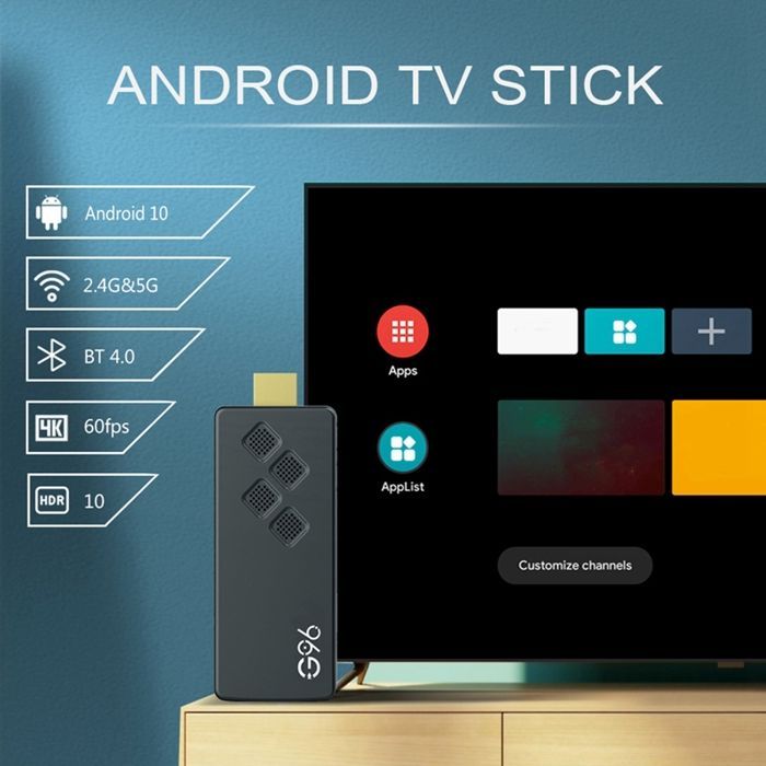 Reproductor multimedia G96 TV Stick Dongle de 2 GB + 16 GB, Android 10 Smart TV Box, 2.4G y 5G, WIFI, Bluetooth.