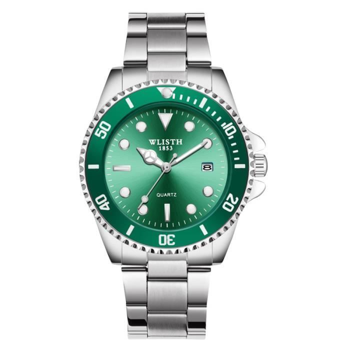 Orologio da uomo SHARPHY al quarzo con calendario luminoso, multifunzione, bracciale in acciaio, impermeabile, argento/verde, ideale come regalo.
