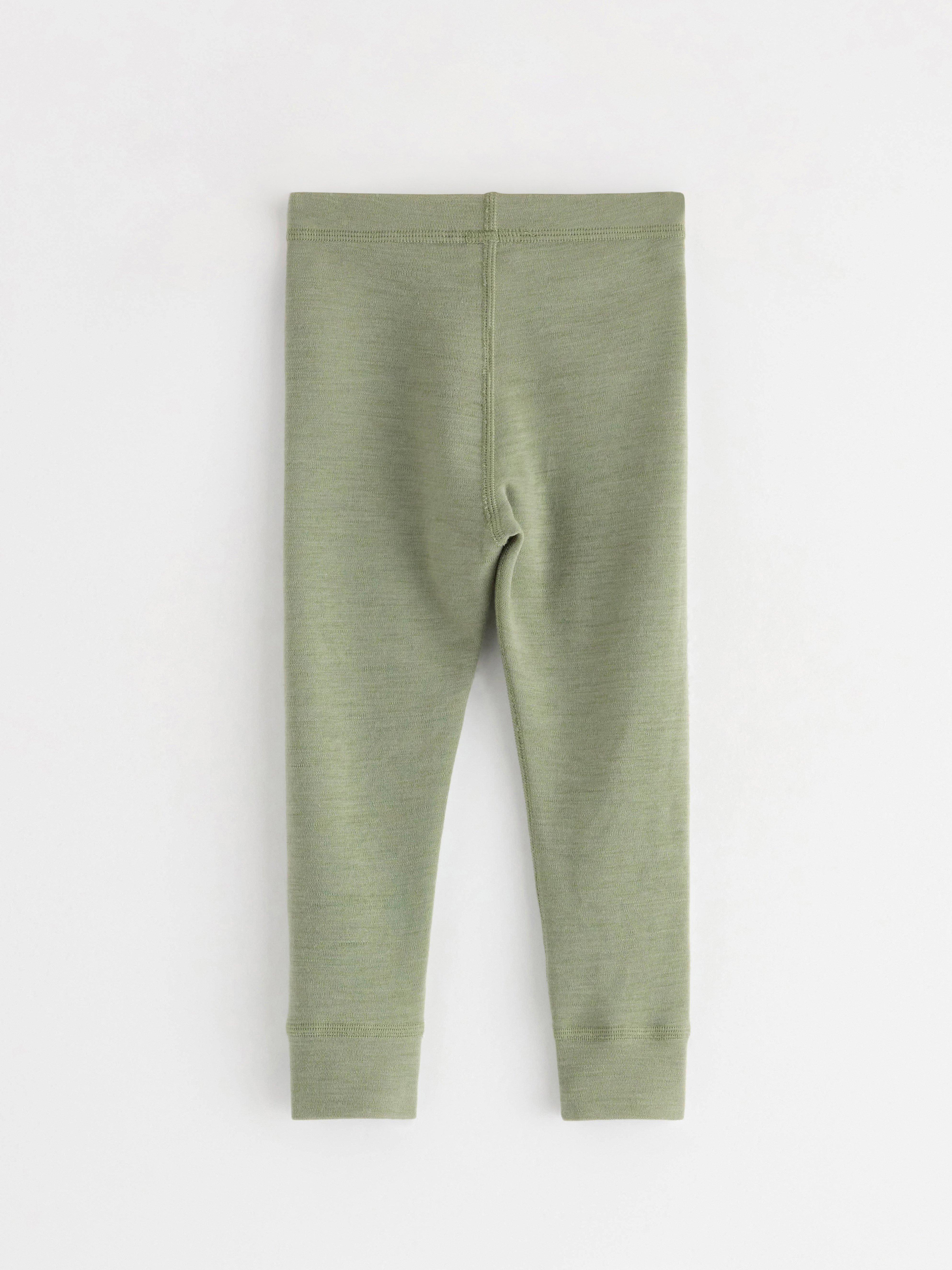 Leggings em lã merino verde claro acinzentado