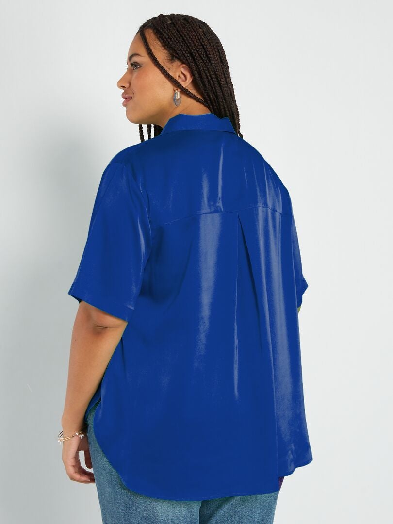 Satijnen overhemdjurk met Italiaanse kraag - BLAUW