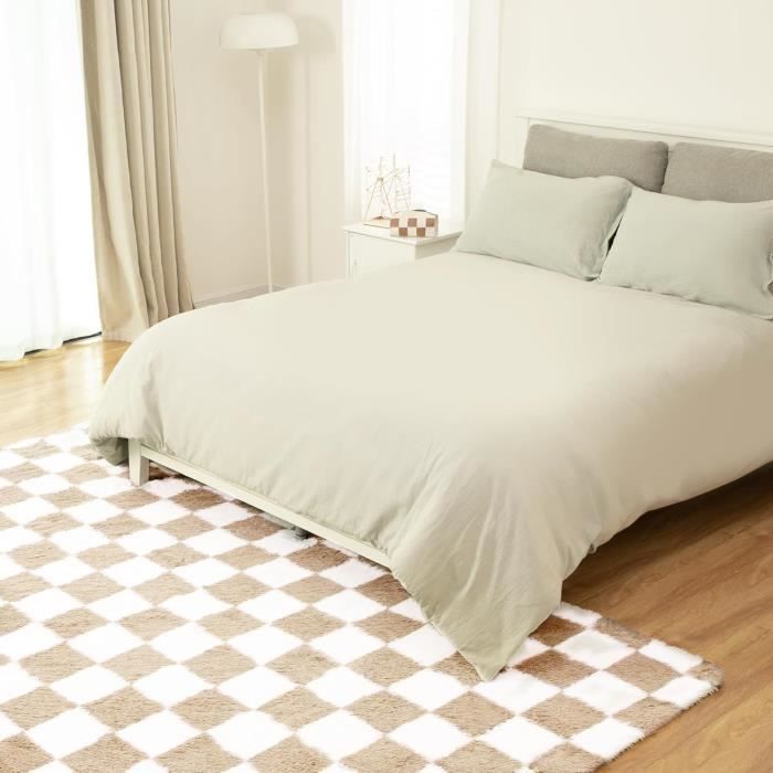 Alfombra de pelo largo para sala de estar, 160 x 230 cm, alfombra de mesita de noche, alfombra suave de pelo largo para sala de estar, dormitorio, sofá, mullida, blanca, café.