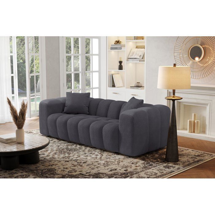 Sofá fijo de 3 plazas - SFERA - Tela gris antracita - 240 x 100 x 80 cm