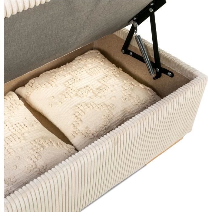 Sofá cama esquinero reversible DAYTONA de 5 plazas - Pana beige - Compartimento de almacenamiento - Ancho 260 x Alto 94 x Profundidad 216 cm