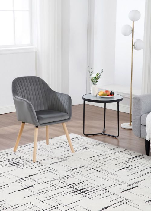 Juego de 4 sillas de comedor WOLTU, sillas de recepción de terciopelo y madera maciza, gris oscuro.