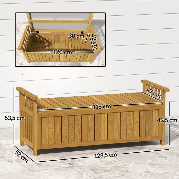 Garden bench - Outsunny - 2-seater - 151L storage - armrests - wooden - 240 kg load capacity - 128.5 x 52 x 53.5 cm - brown