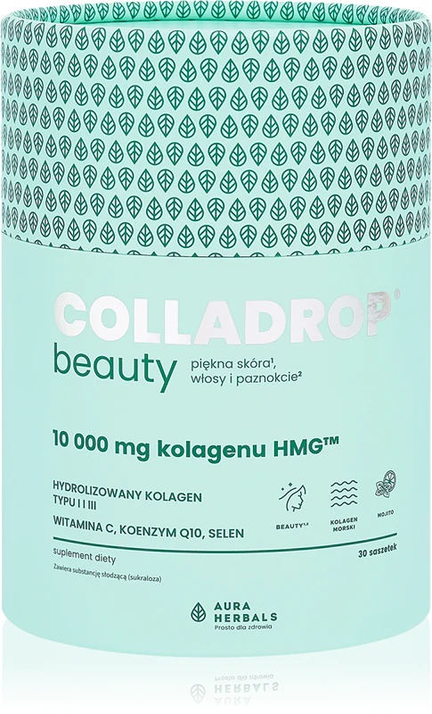 Aura Herbals Colladrop Beauty collagen HMG 10.000 mg prehransko dopolnilo morski kolagen za lepe lase, kožo in nohte