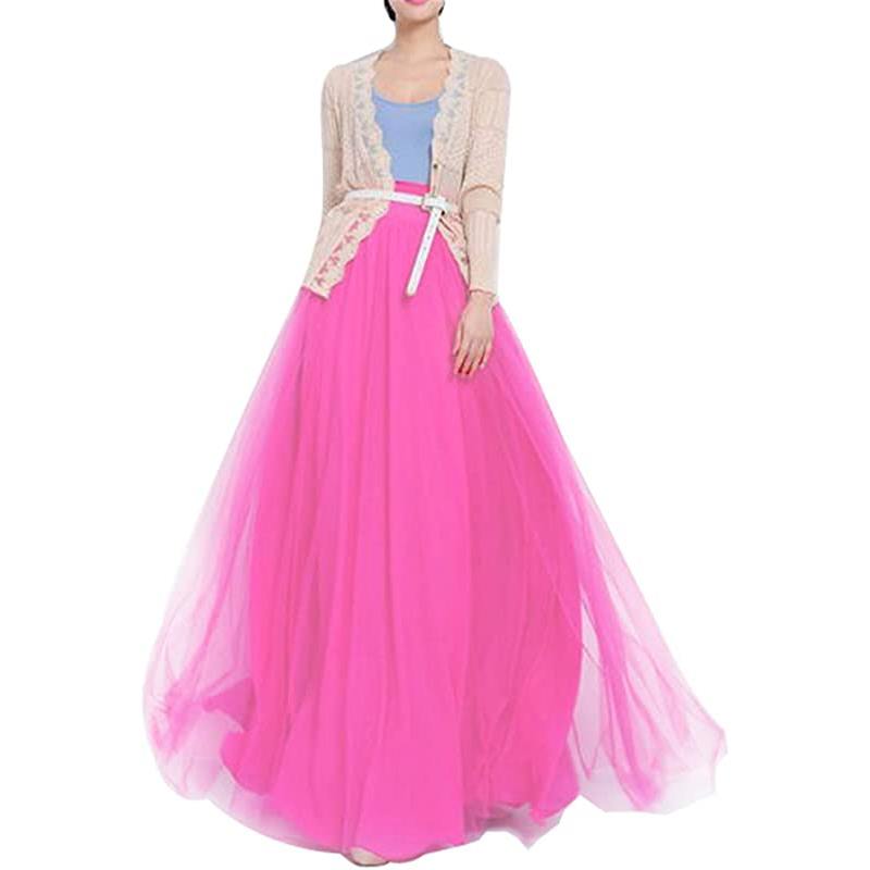 Gonna lunga maxi da sposa da donna in tulle vaporoso, lunghezza fino al pavimento, linea ad A, con cintura a fiocco, vita alta, ideale per matrimoni, feste e serate.