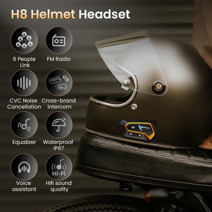 Kit de intercomunicador Bluetooth para casco de motocicleta GEARELEC con radio FM, resistente al agua IPX65 y respuesta automática.