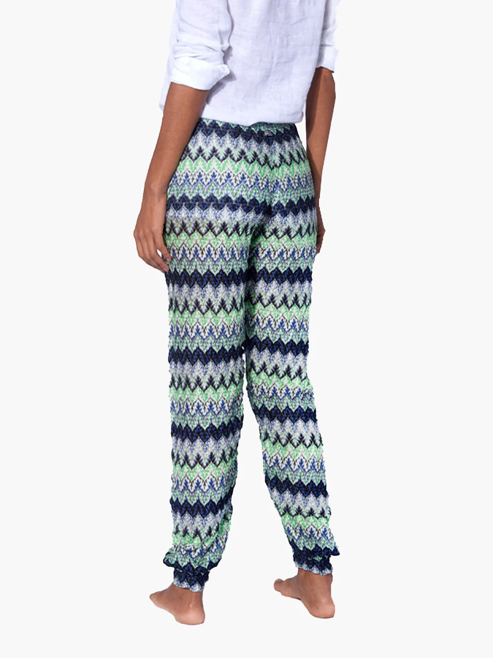 Multicolor blauwe gebreide broek met chevronpatroon