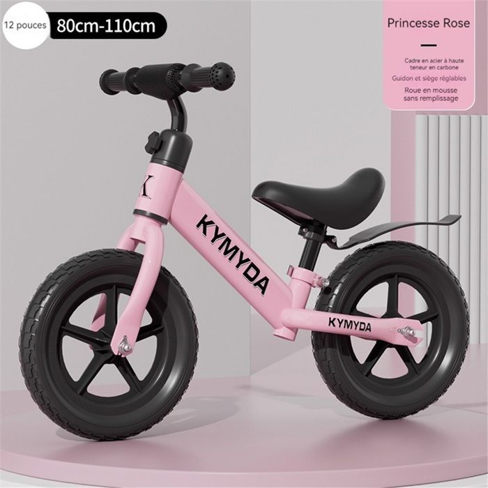 Bicicletta senza pedali per bambini in acciaio ad alto tenore di carbonio con manubrio e sella regolabili, monopattino 2 in 1, rosa