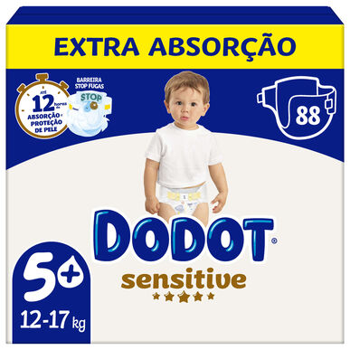 Dodot Sensitive 12–17 kg størrelse 5 babybleier med lekkasjebeskyttelse 88 stk.