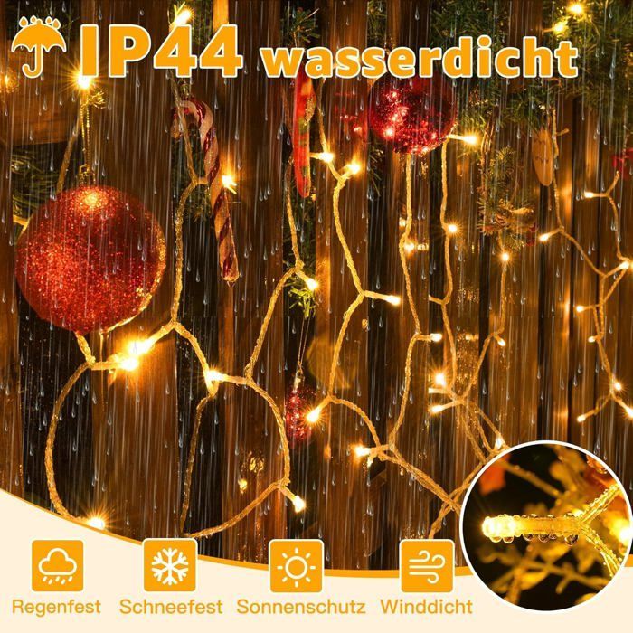 Guirlande Lumineuse Extérieure Batterie, 8M 100 LED Guirlande Lumineuse Sapin de Noël, Lumières de Noël étanches à l'extérieur