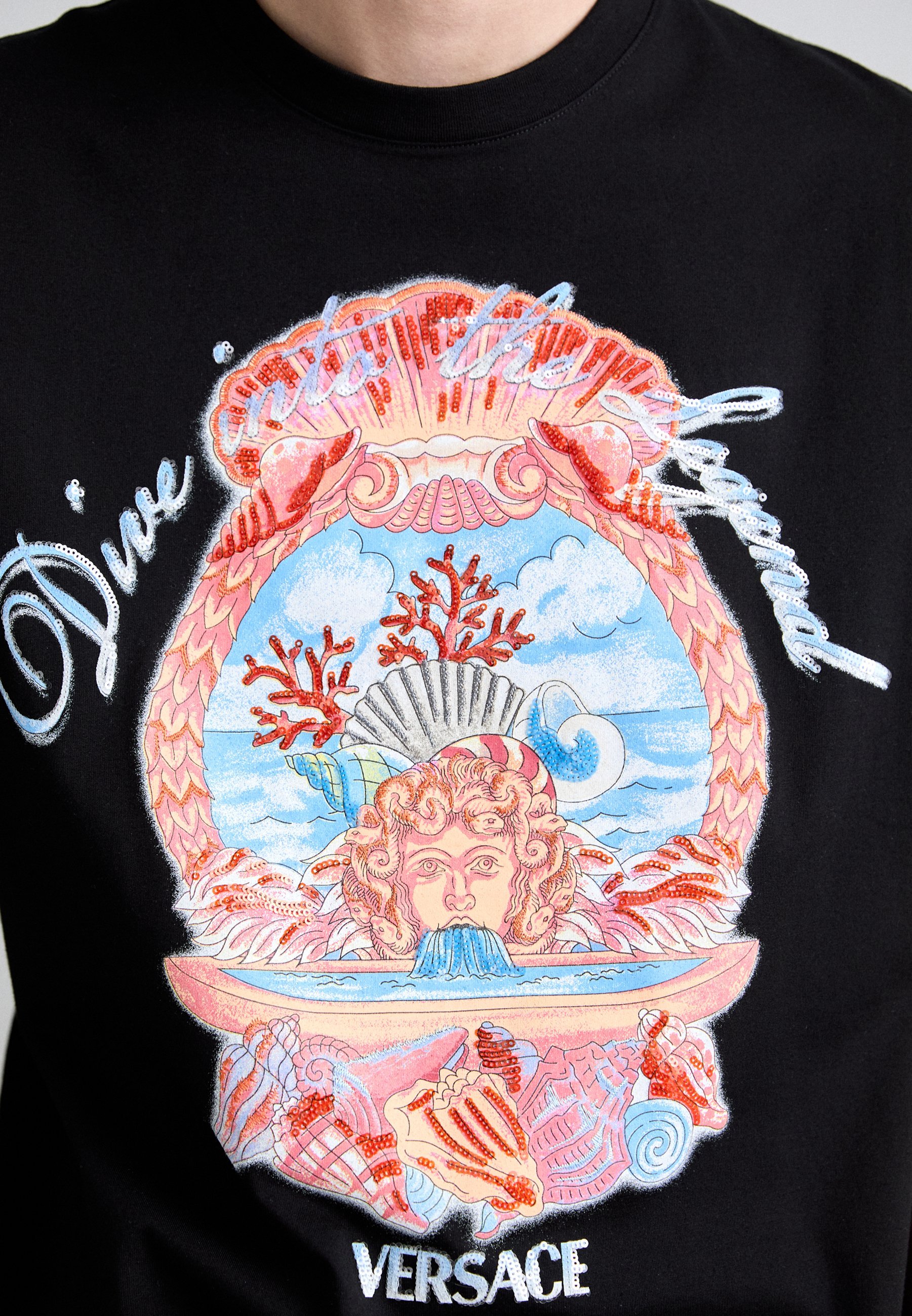 Versace N CREST EMBROIDERY - T-shirt met print - zwart