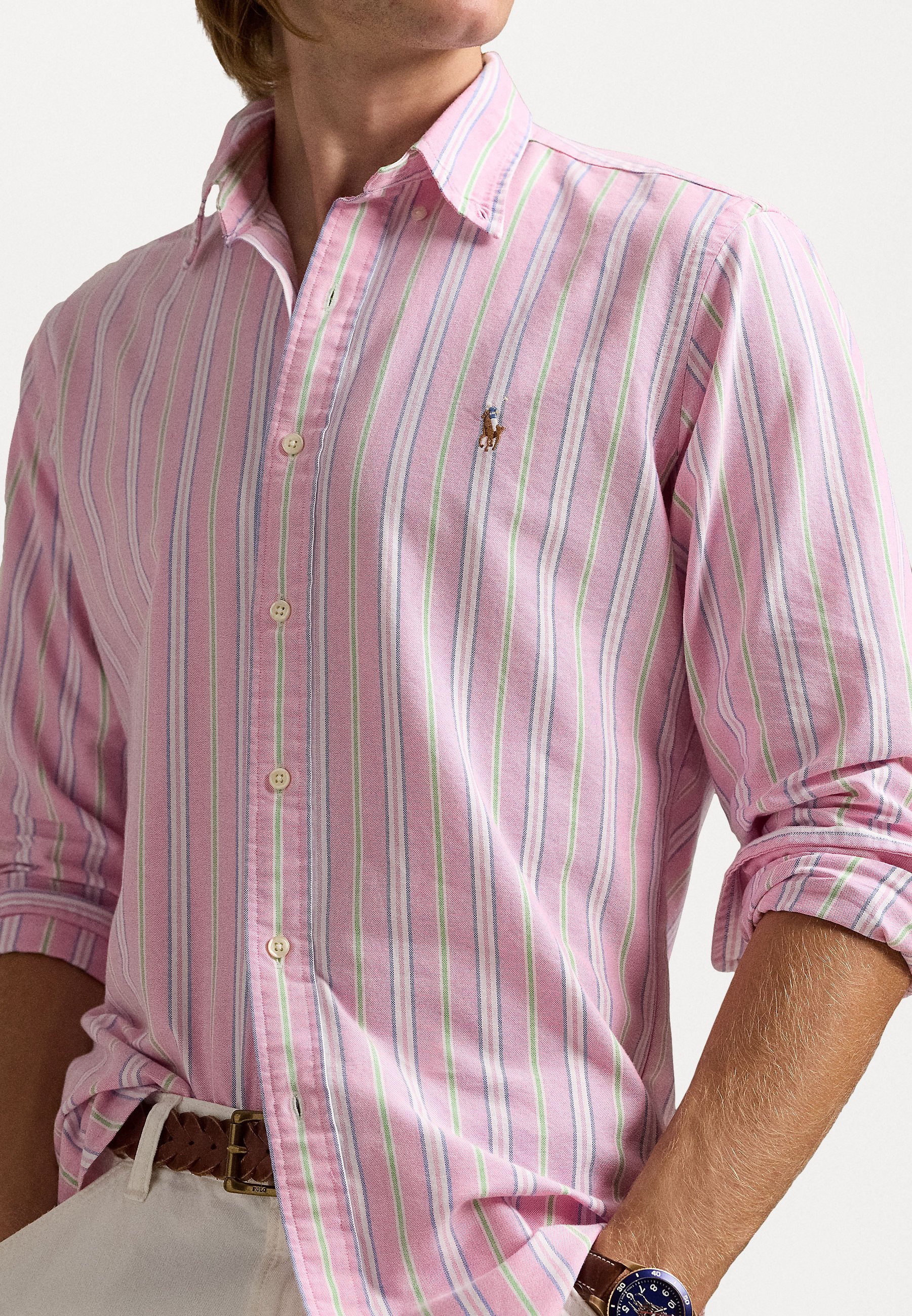 Polo Ralph Lauren CUSTOM FIT GESTREEPT OXFORD SHIRT - Shirt - roze/wit multi
