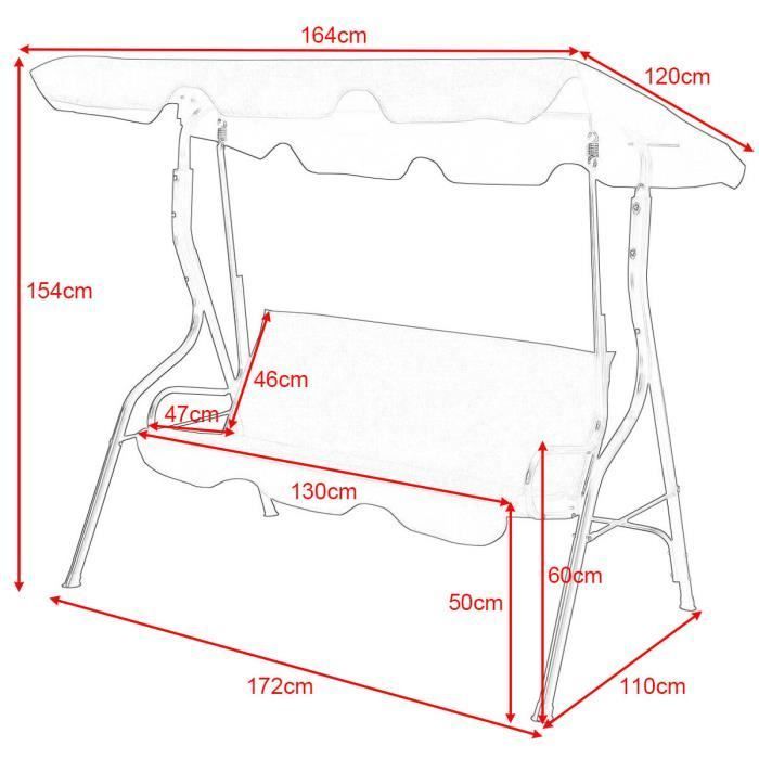 Giantex Balancelle de Jardin 3 Places avec Toile Imperméable Structure en Acier Pulvérisé Grand Confort en Plein Air Noir