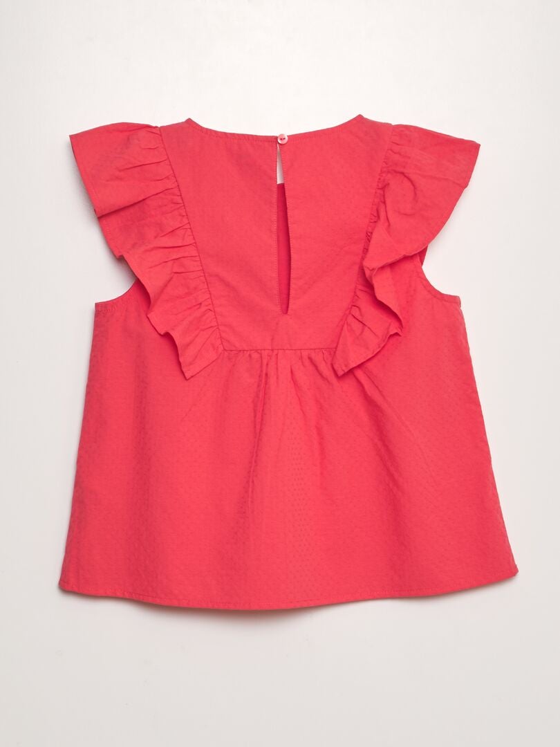 Blouse met ruches en 'fruit'-borduurwerk - ROOD