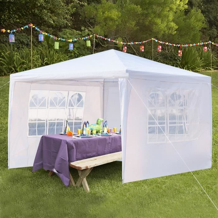 Tonnelle imperméable de jardin-Magnifique Tente de reception à trios côtés-3 x 3 m-Blanc
