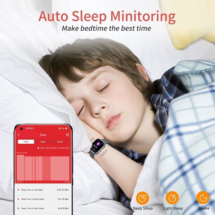 Fitness Tracker Activité Enfants,Ip68 Étanche Smartwatch Avec Montre Pour Enfants,Pour Garçons Et Filles De 6-16 Ans Noir