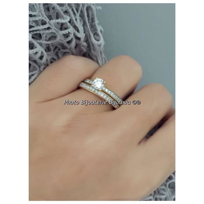 Bague Solitaire Double Anneaux En Plaqué Or 18 CARATS