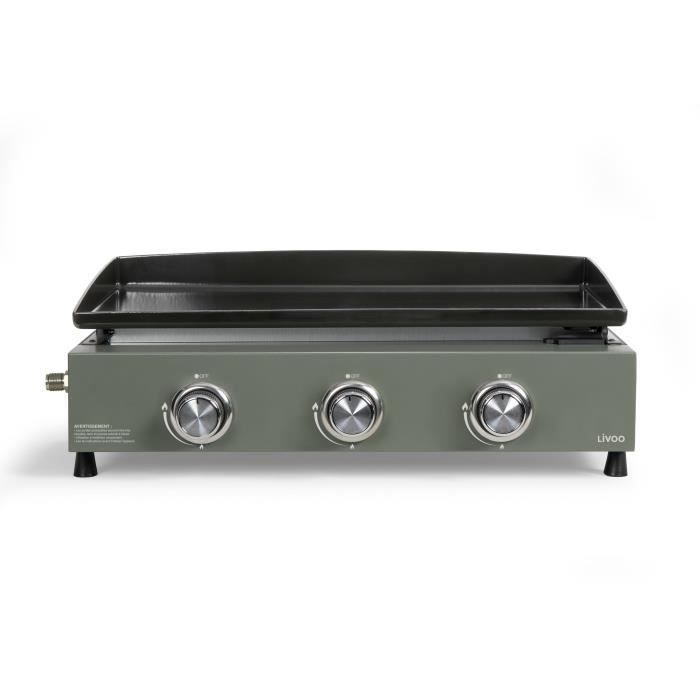 Plancha de gas - LIVOO - DOC324 - 67 x 47 x 24 cm - 3 quemadores - Verde / Negro