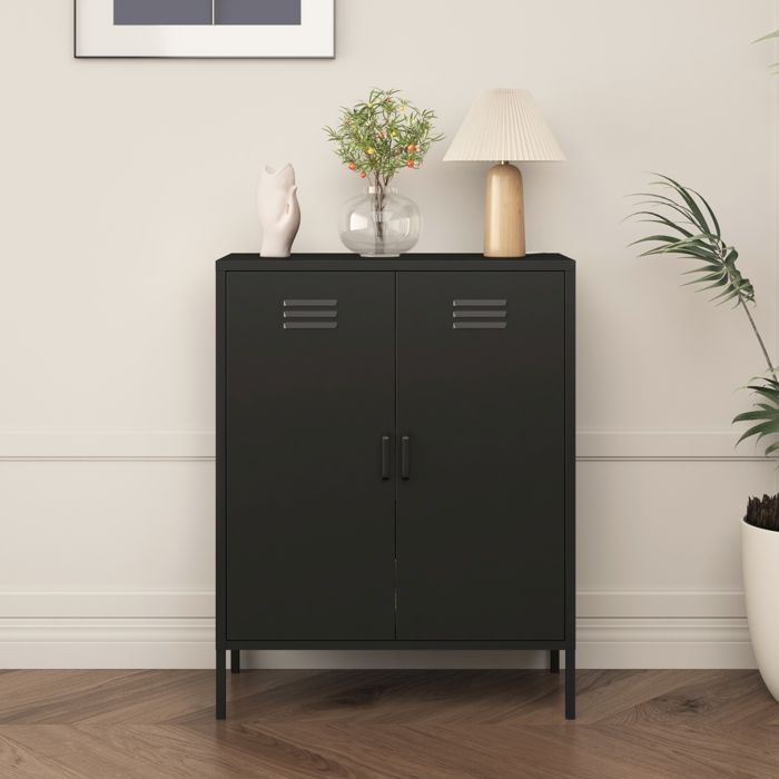 Pyhäranta Metallschrank, Stahl, 102 x 80 x 40 cm, matt schwarz