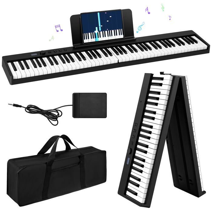 TTLIFE Tastiera per pianoforte elettronico a 88 tasti, pianoforte multifunzionale, tastiera elettronica a 128 toni, pieghevole a 180°