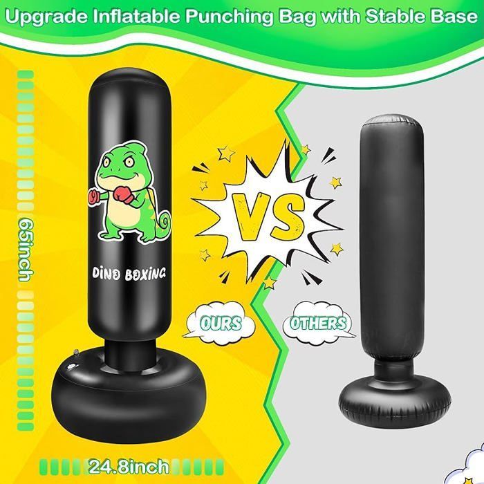 Sacco da boxe gonfiabile per bambini da 165 cm con guantoni, regalo per bambini e bambine dai 3 anni in su, marca DINO.