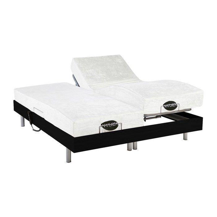 Cama eléctrica de relajación con base de láminas + colchón de espuma viscoelástica y bambú - 2 x 70 x 190 cm - Negra - LYSIS III de NATUREA